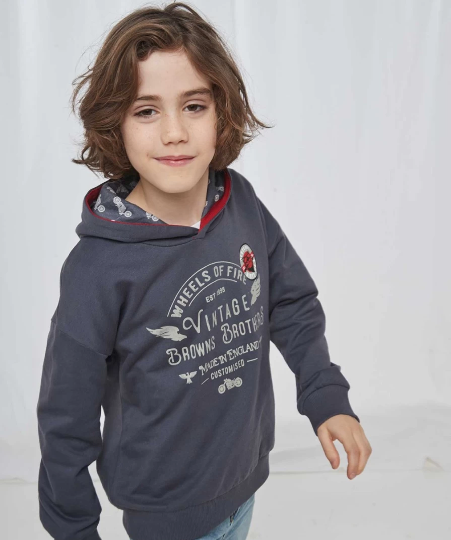 Joe Browns Kids Vintage Rules Hood - Grey Pullover Sweatshirt for Boys & Girls