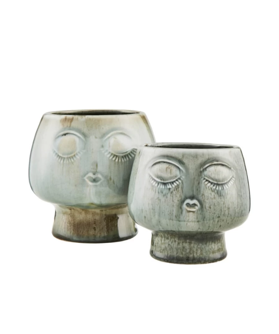 Joe Browns Green Reactive Glaze Face Planters Set of 2 - Handcrafted Ceramic Home Decor for Women