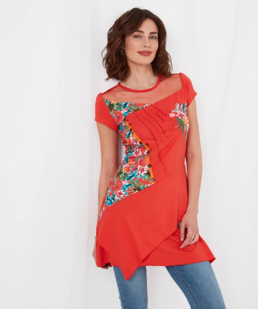 "Joe Browns Women's Orange Floral Tunic - Joyful Summer Blouse"