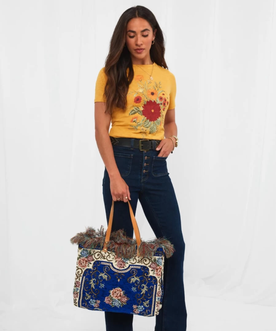 Joe Browns Women's Blue Basilica Carpet Handbag - Stylish Church-Inspired Tote