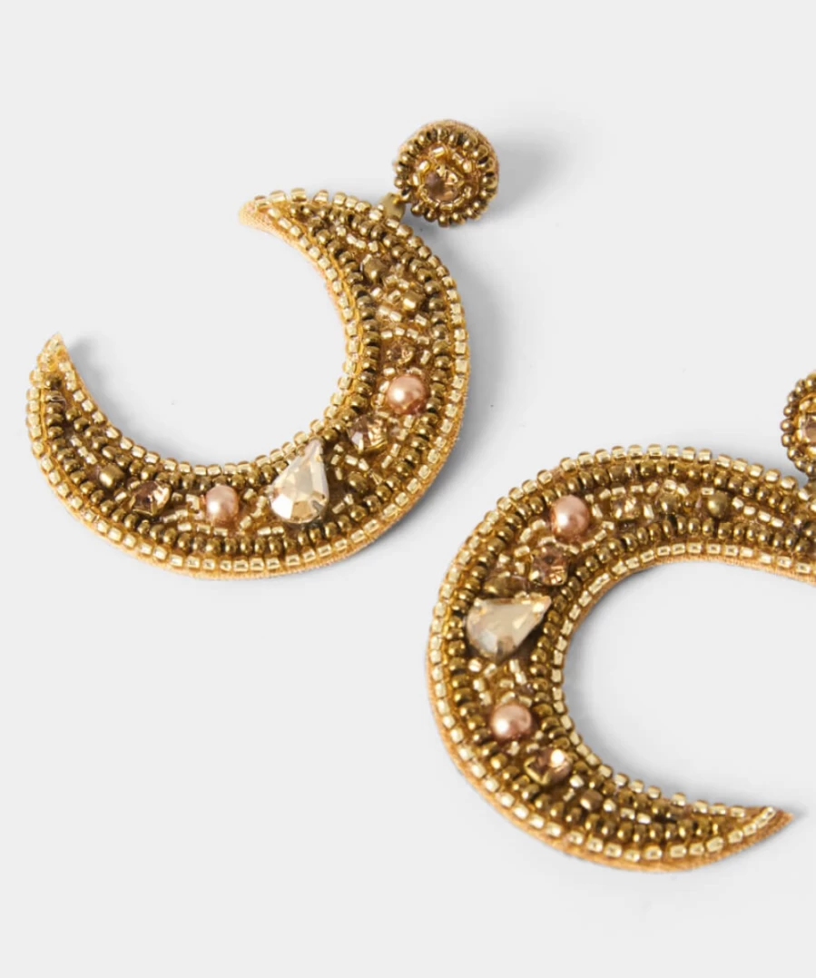 Joe Browns Gold Hand Beaded Moon Earrings for Women - Elegant Crescent Dangle Earrings