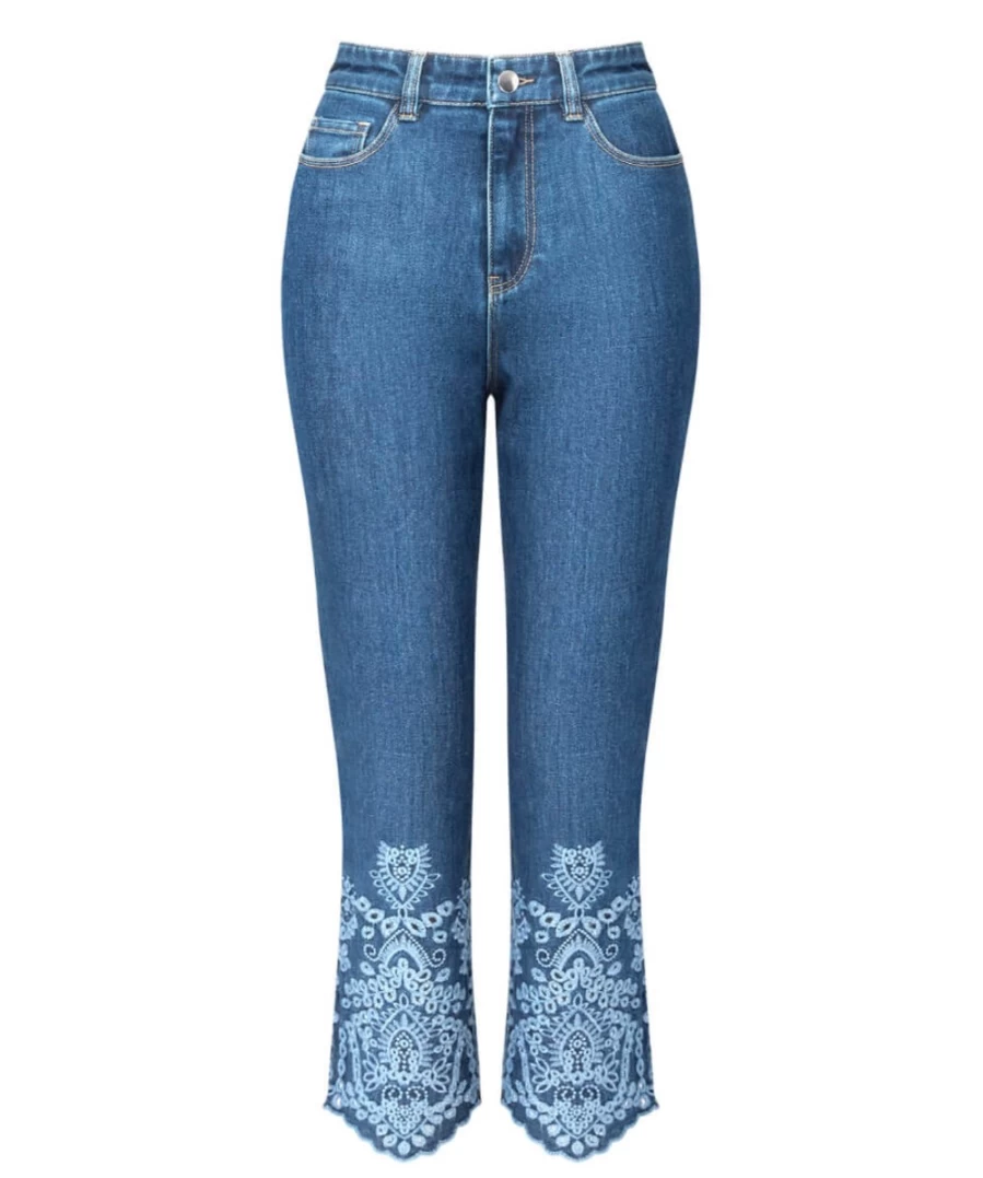 Joe Browns Women's Blue Carla Cutwork Crop Jeans - Distressed Denim Shorts for Women