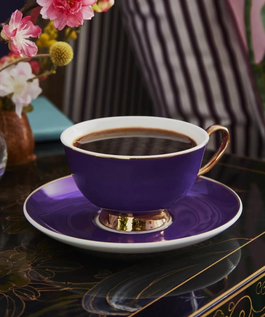 Joe Browns Purple Bombay Duck Teacup and Saucer Set - Unique Floral Design