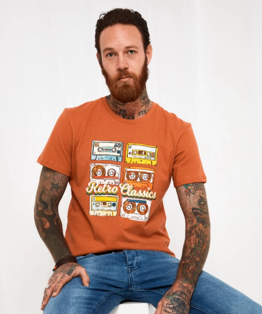 Joe Browns Men's Retro Sounds Tee in Tobacco - Vintage Inspired Graphic T-Shirt