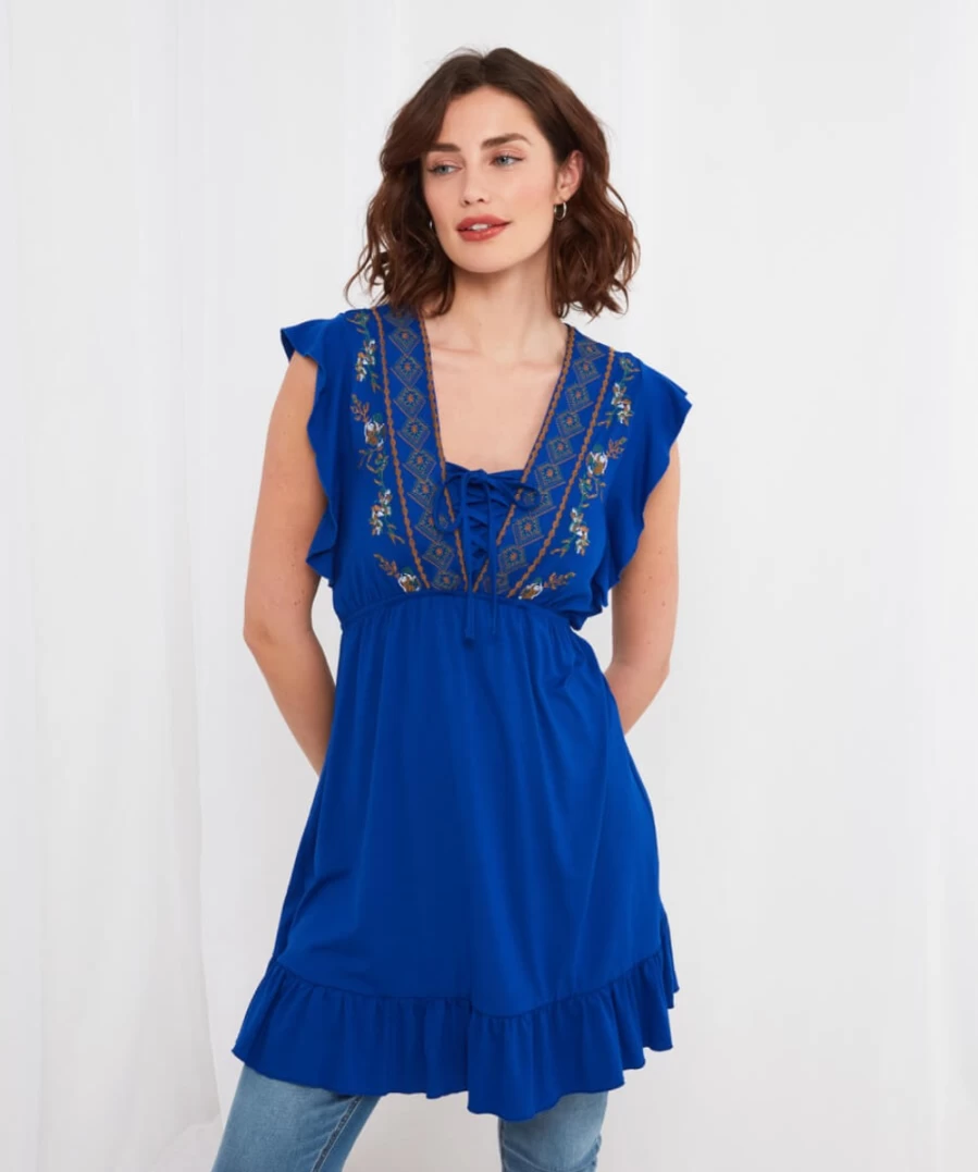 Joe Browns Women's Blue Enchanted Embroidered Tunic - All New Boho Chic Top