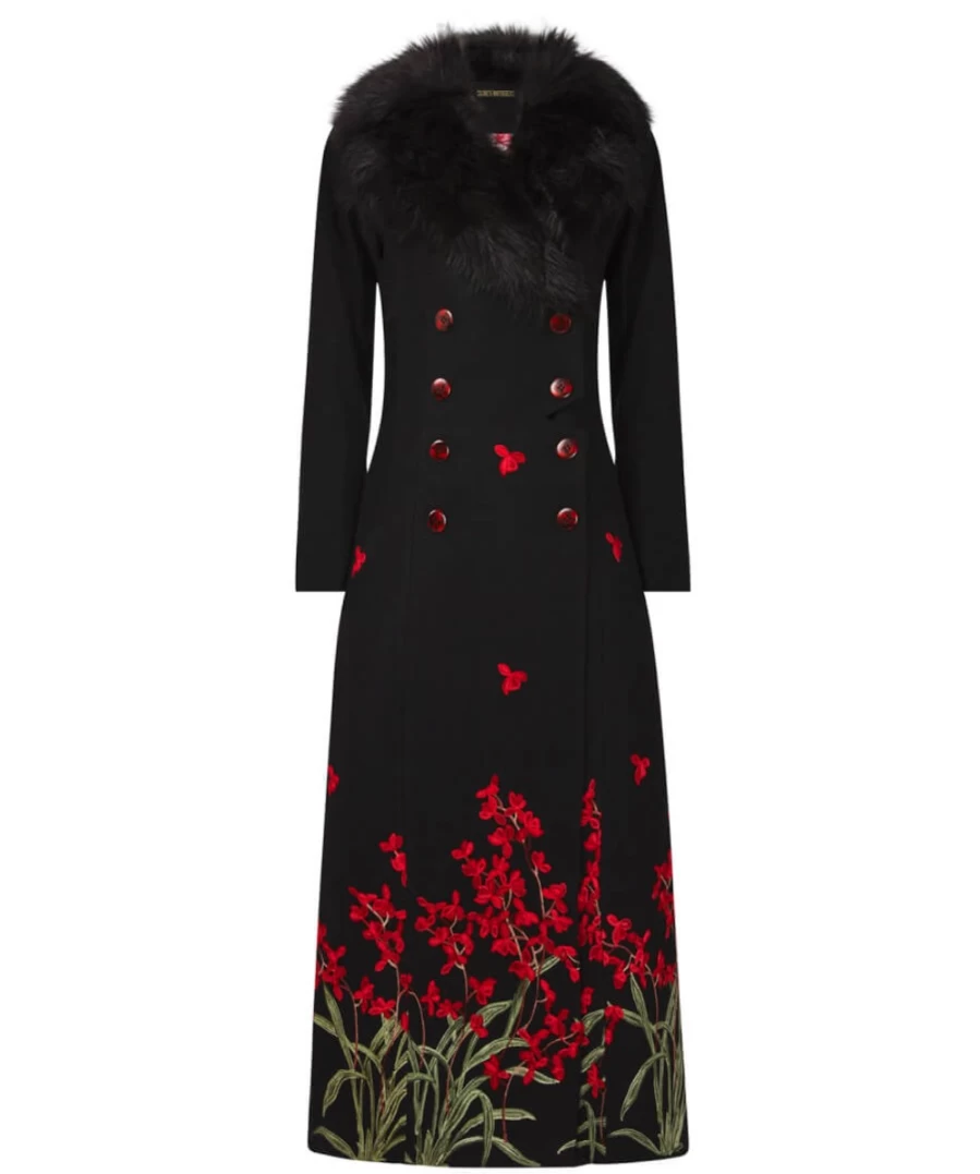 Joe Browns Women's Black Multi Floral Embroidered Boutique Coat with Red Roses