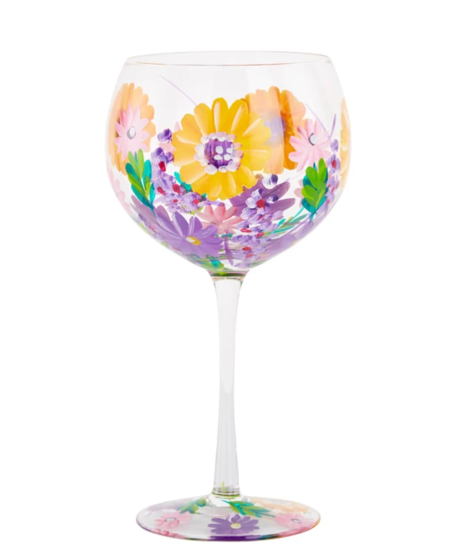 Joe Browns Floral Hand Painted Gin Glass - Multi Colored Unique Design