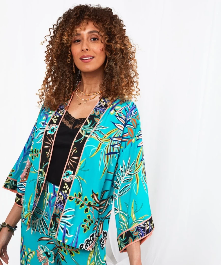 Joe Browns Women's Blue Palm Beach Kimono Top - Boho Chic Summer Cover Up
