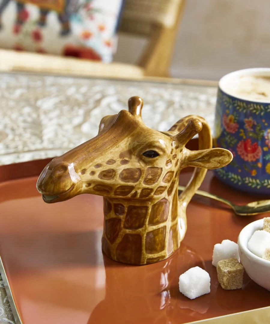Joe Browns Multi-Colored Quail Ceramics Giraffe Jug - Handcrafted Decorative Pitcher
