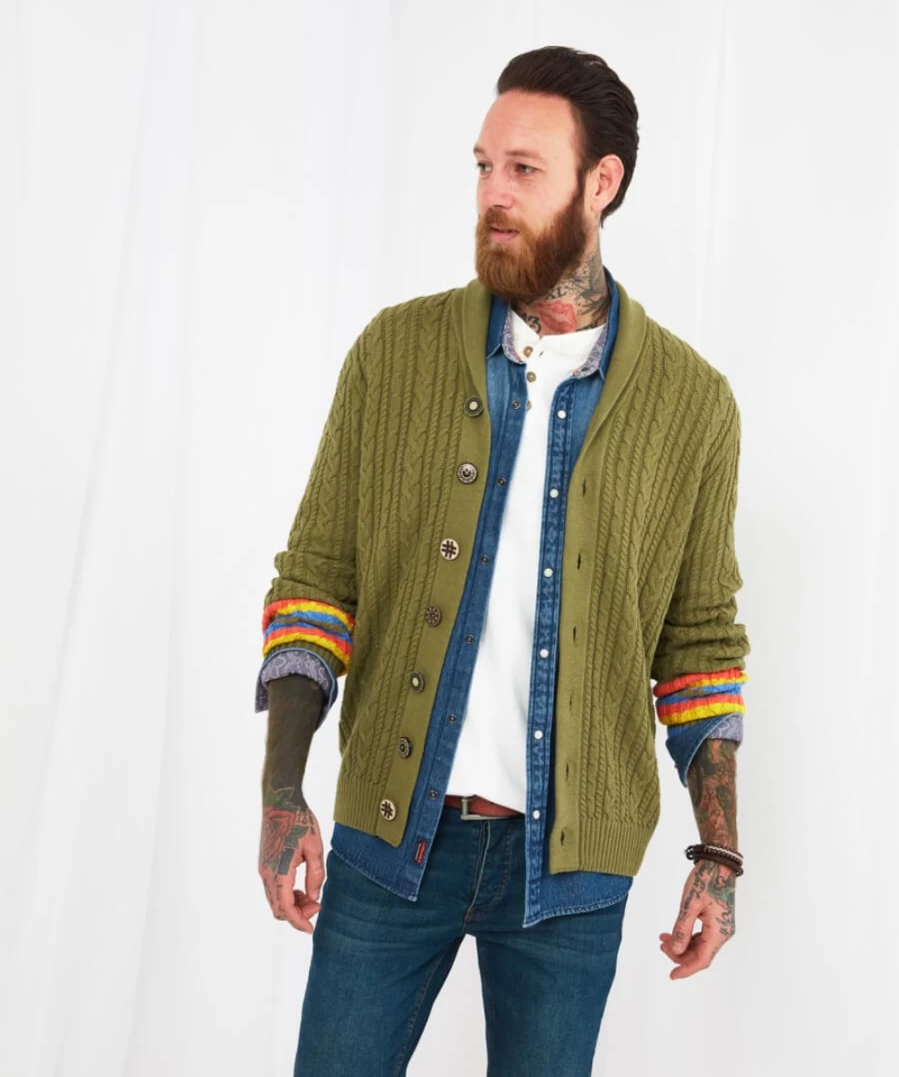 Joe Browns Men's Khaki Step Up Cardigan - Stylish Casual Knitwear
