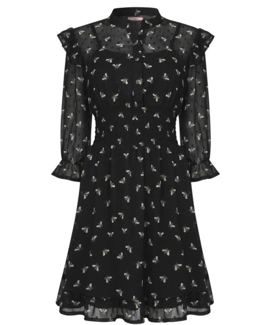 Joe Browns Women's Black Busy Bee Floral Print Dress - Elegant Casual Wear