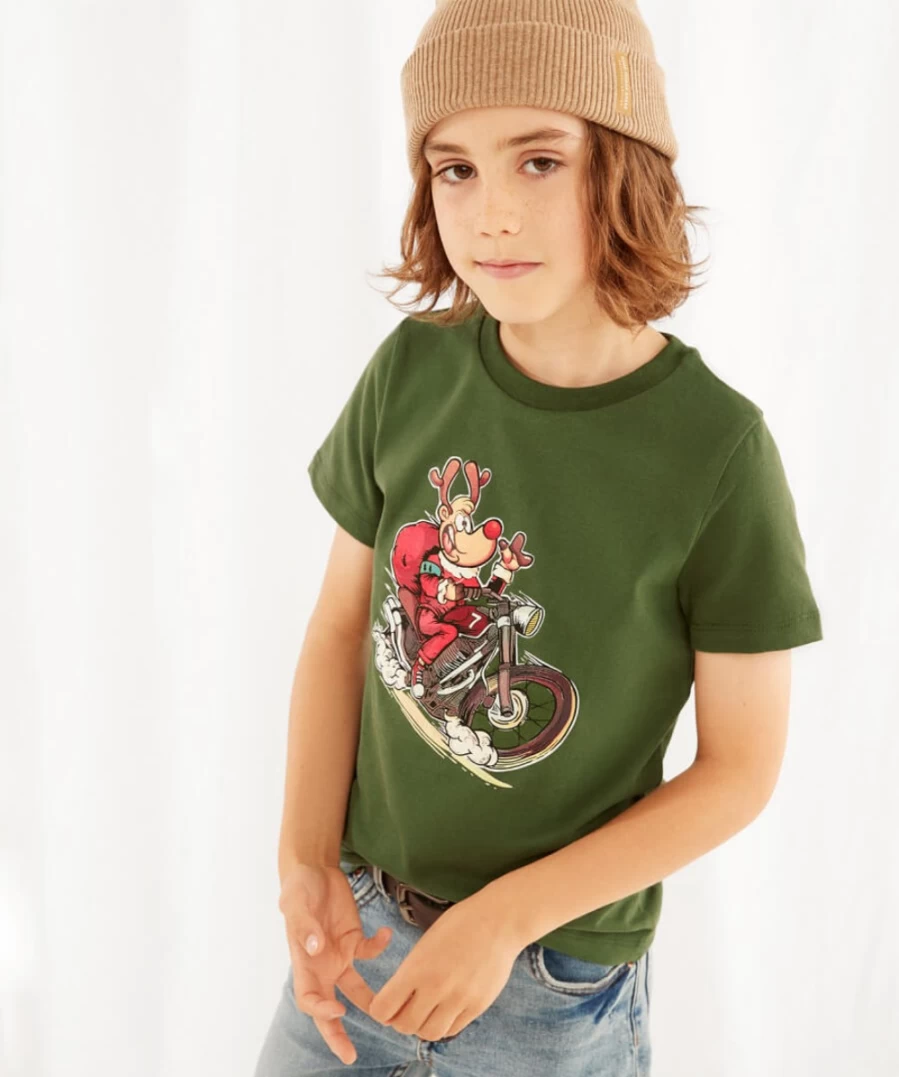 Joe Browns Kids' Khaki "Riding Home For Christmas" T-Shirt