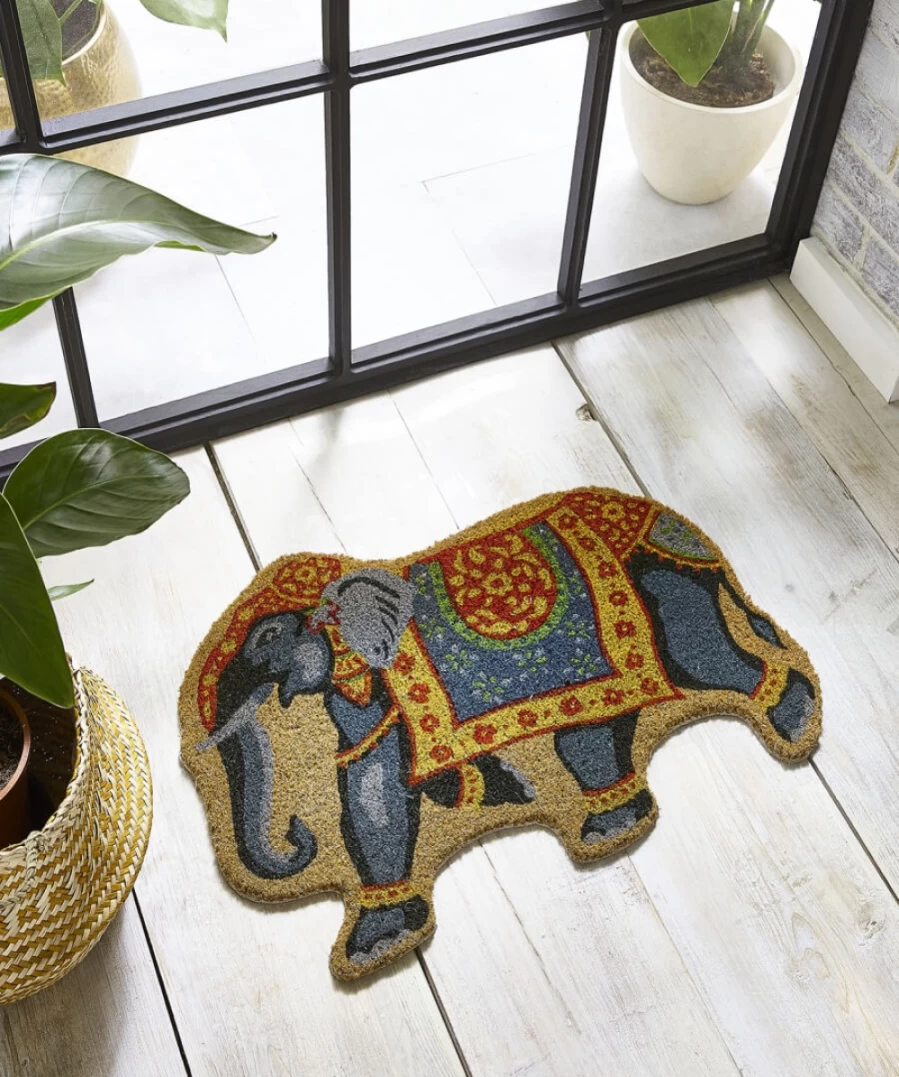 "Joe Browns Multi-Colored Elephant Shaped Doormat – Fun and Unique Entryway Decor"