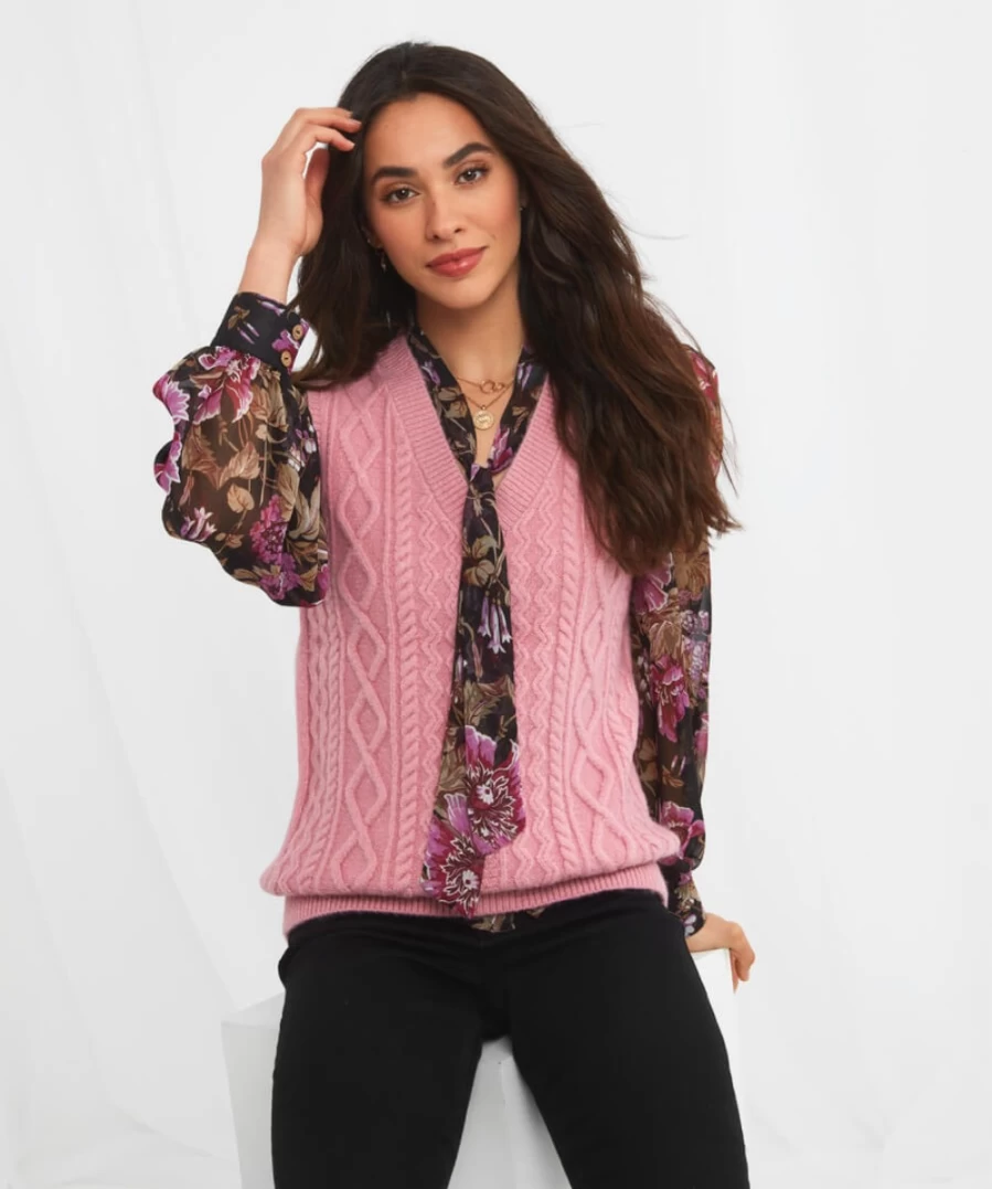 Joe Browns Women's Pink Delicate Cable Knit Vest - Soft Chunky Knit Sweater Vest for Women