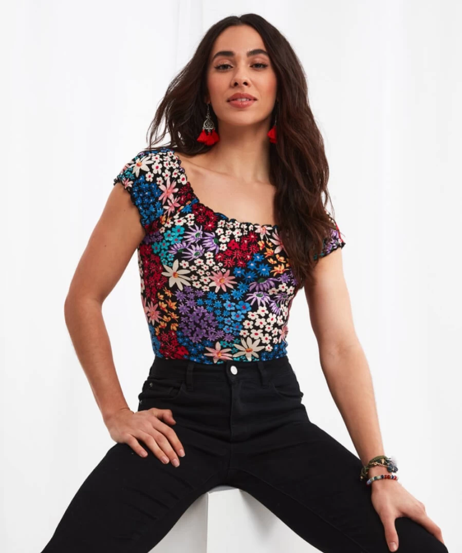 Joe Browns Women's Floral Burst Boho Jersey Top in Multi Color - Stylish Casual Blouse