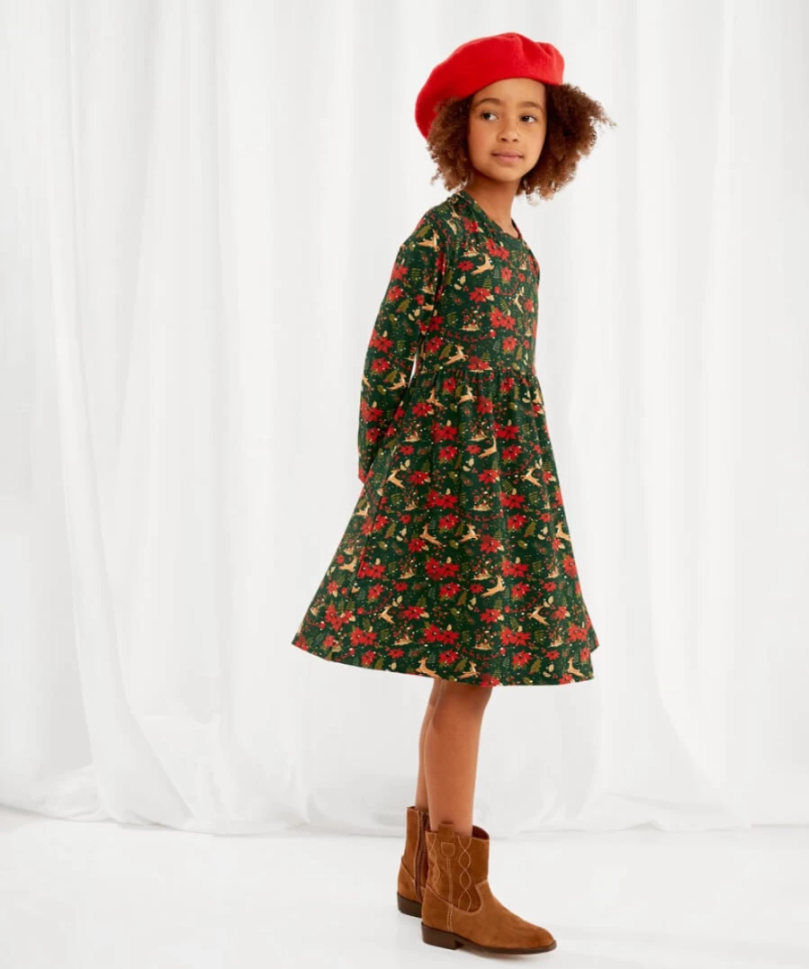 Joe Browns Kids Green Reindeer Cheer Holiday Dress