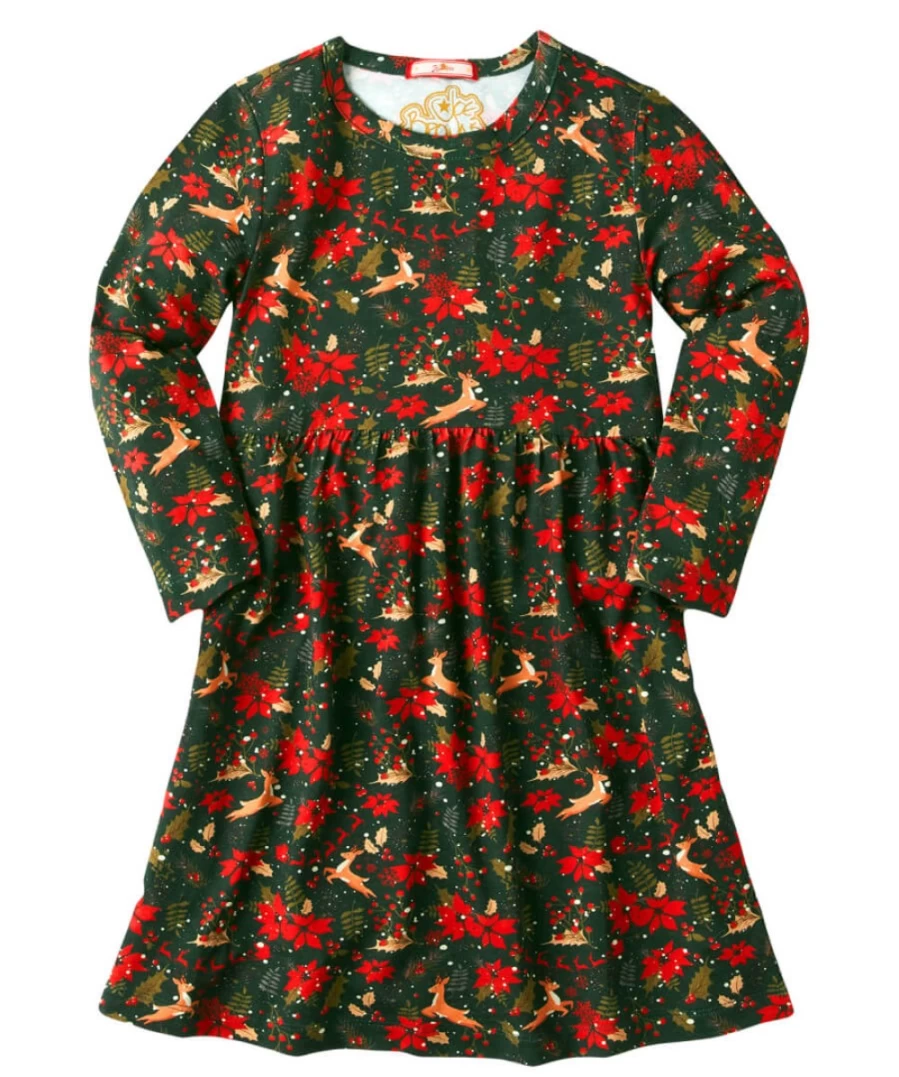 Joe Browns Kids Green Reindeer Cheer Holiday Dress