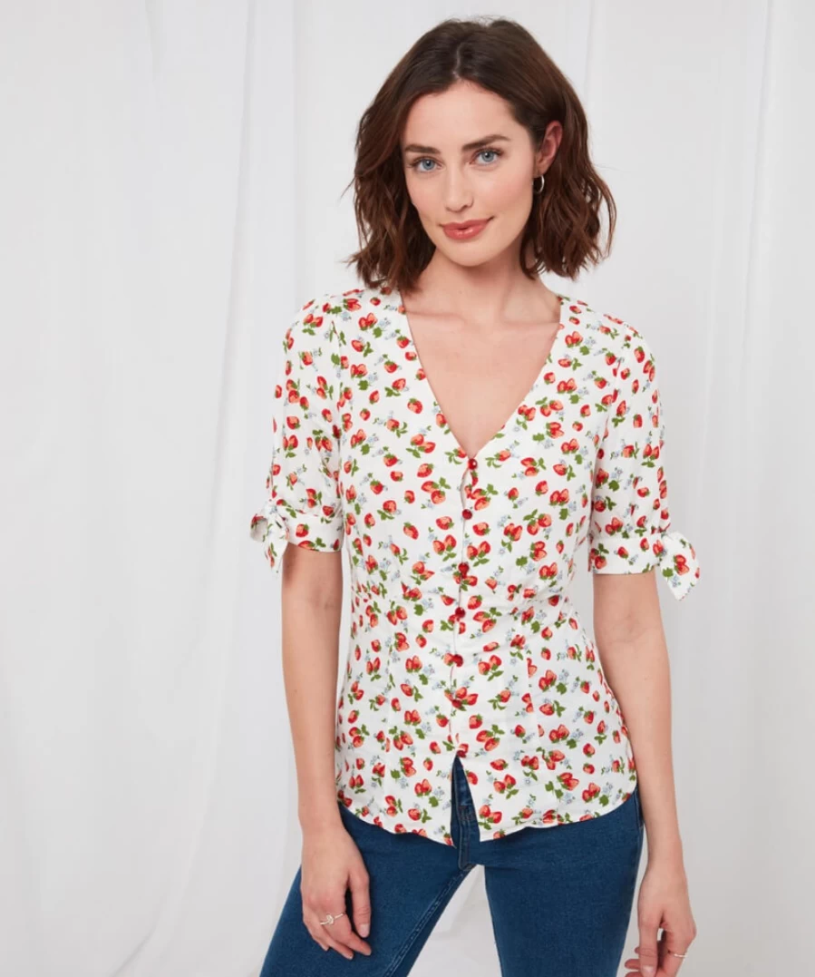 Joe Browns Women's Sweetest Strawberry Blouse in Multi Color - Floral Print Feminine Top