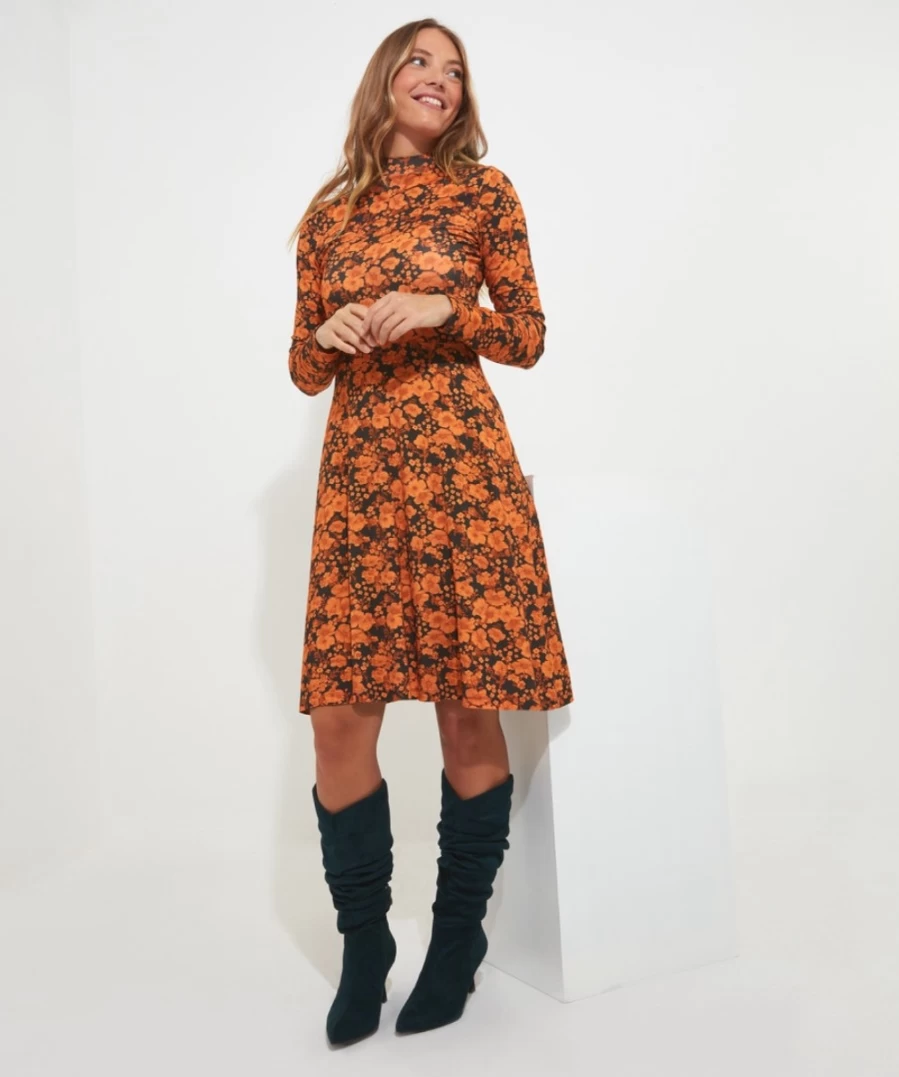 Joe Browns Women's Orange Funky Floral Dress - Boho Chic Summer Dress