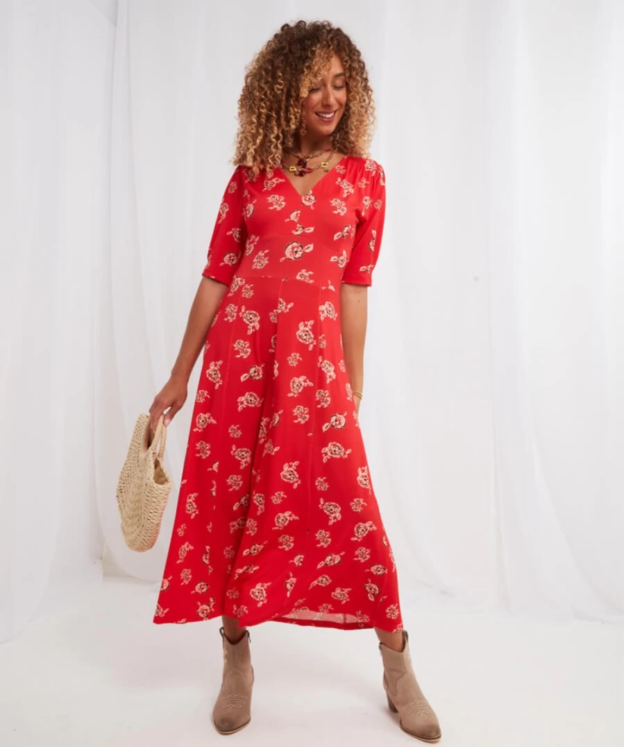 Joe Browns Women's Red Victoria Jersey Dress - Stylish Casual Summer Dress