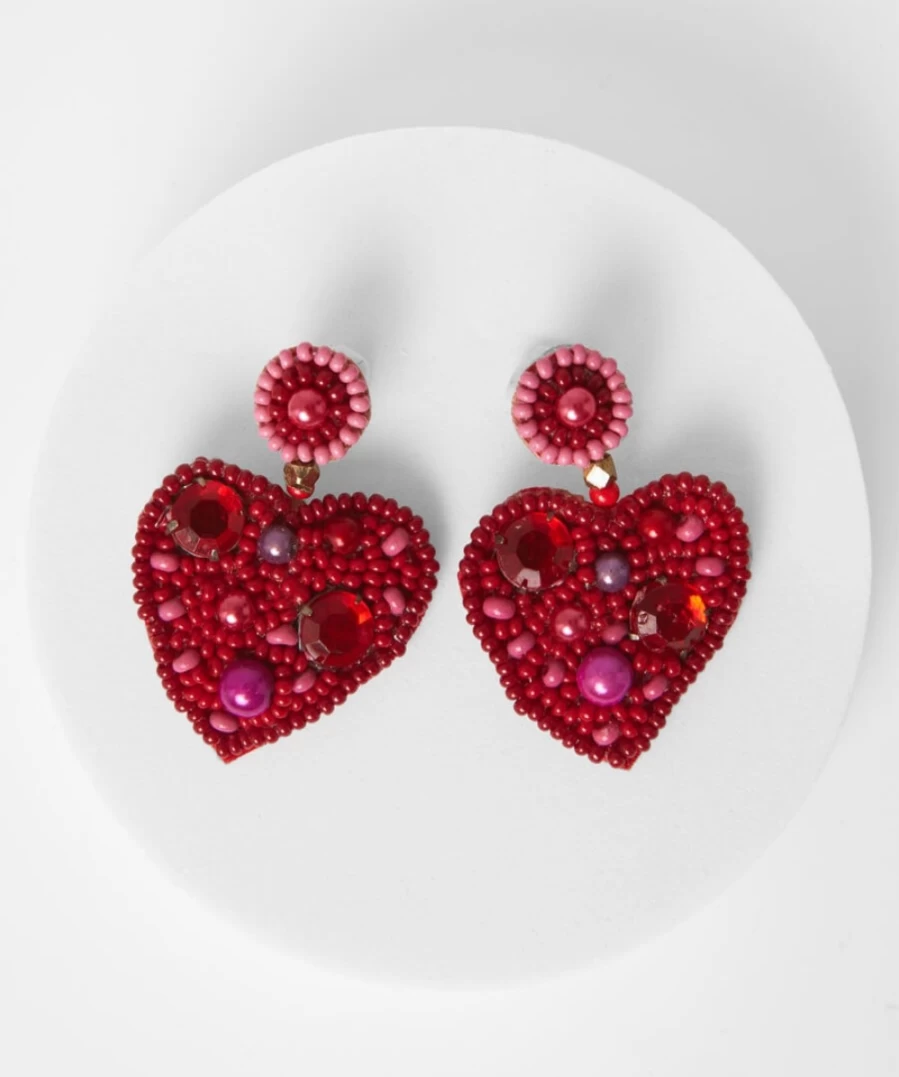 Joe Browns Women's Pink Multi Hand Beaded Heart Earrings - Boho Chic Dangle Earrings for Women