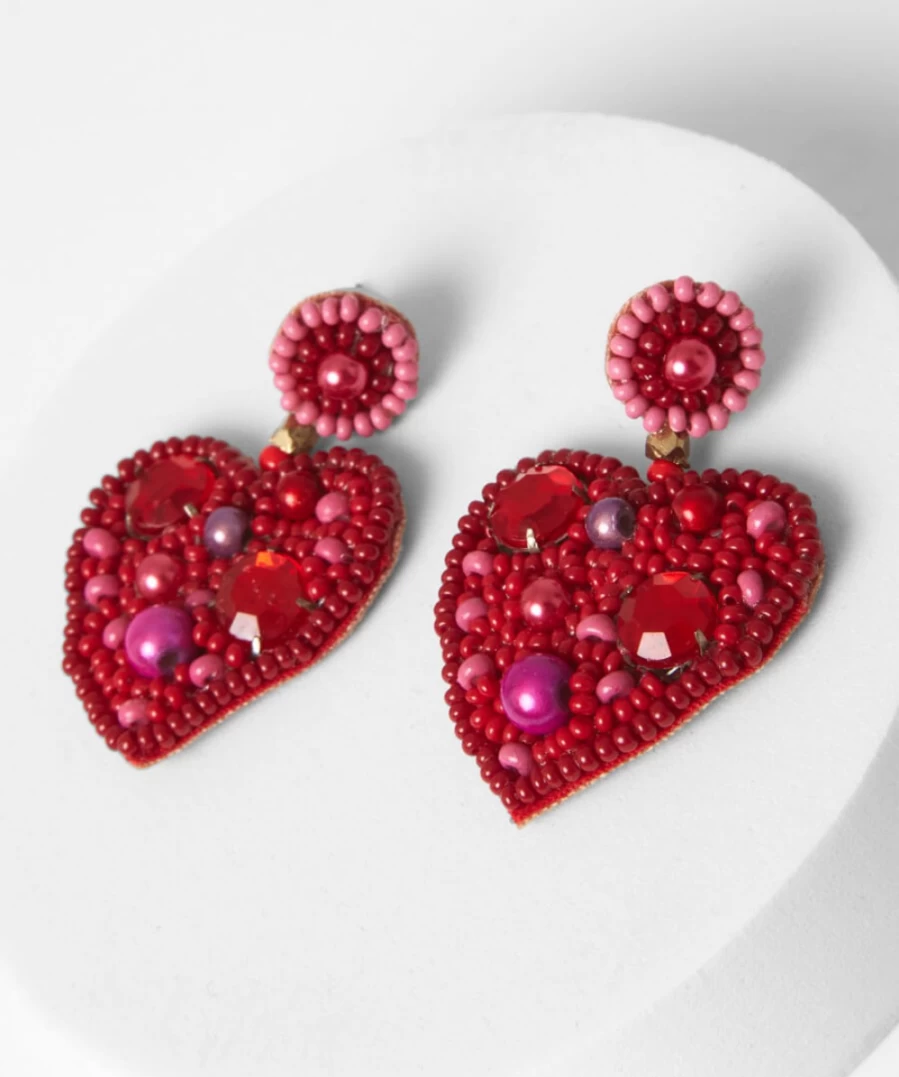 Joe Browns Women's Pink Multi Hand Beaded Heart Earrings - Boho Chic Dangle Earrings for Women