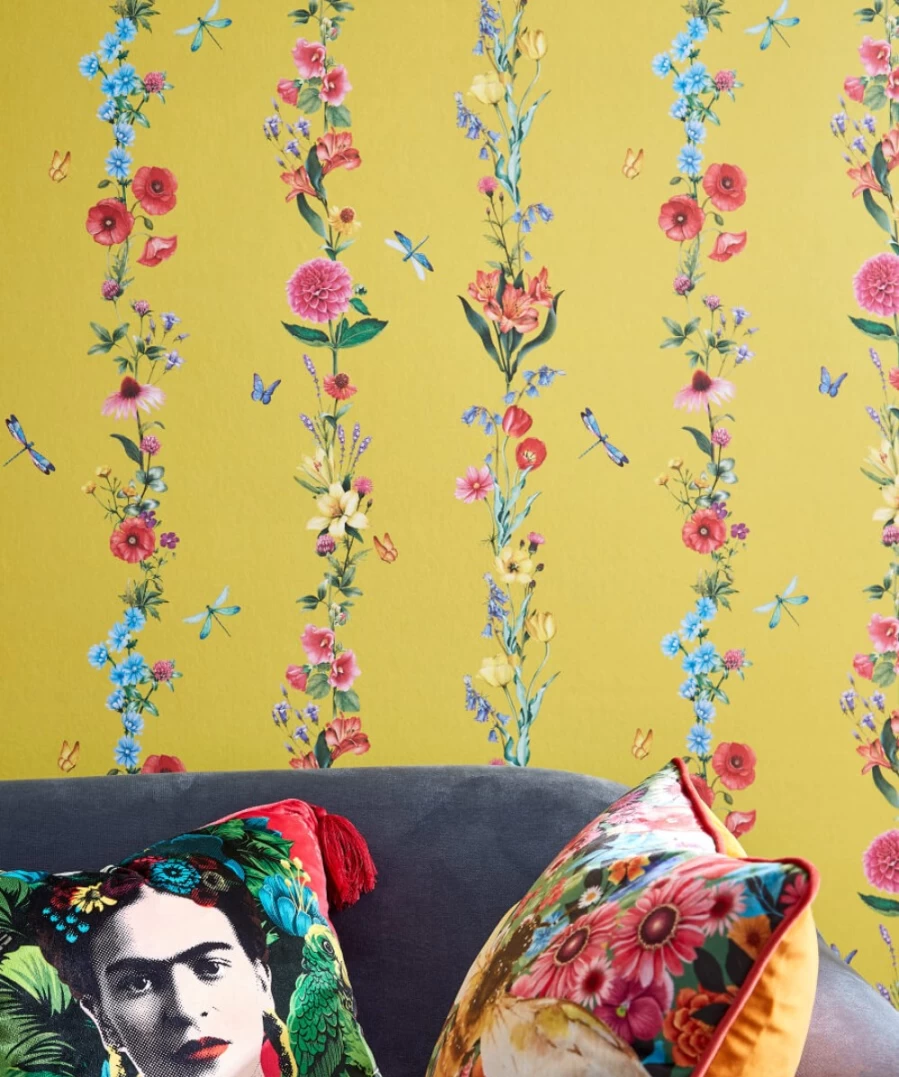 "Joe Browns Blue Multi Stripe Floral Wallpaper – Modern Botanical Pattern Design"