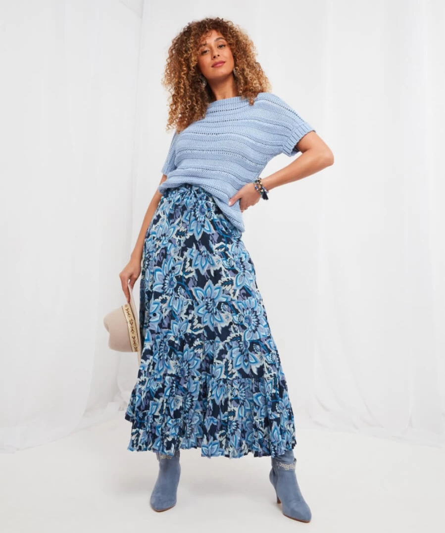 Joe Browns Women's Blue Alycia Cotton Crinkle Skirt - Comfortable & Stylish Summer Skirt