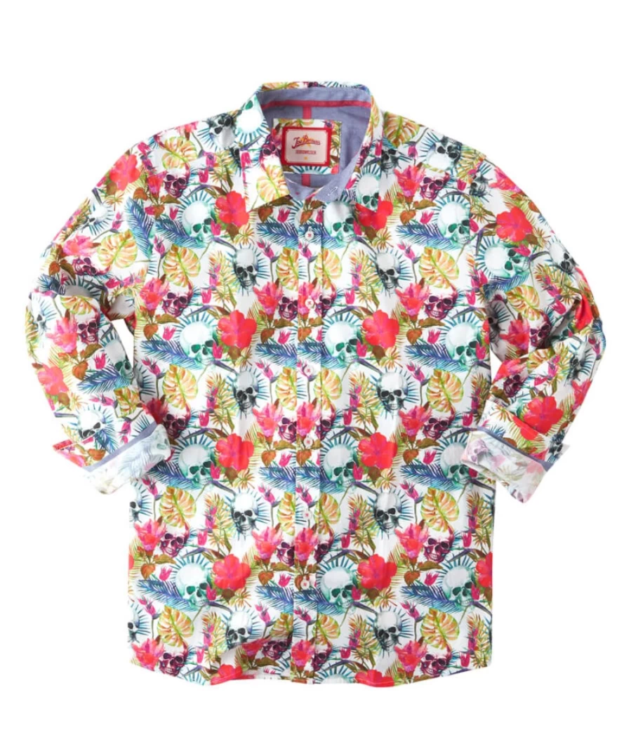 Joe Browns Men's White Skull Print Shirt - Stylish Gothic Casual Top