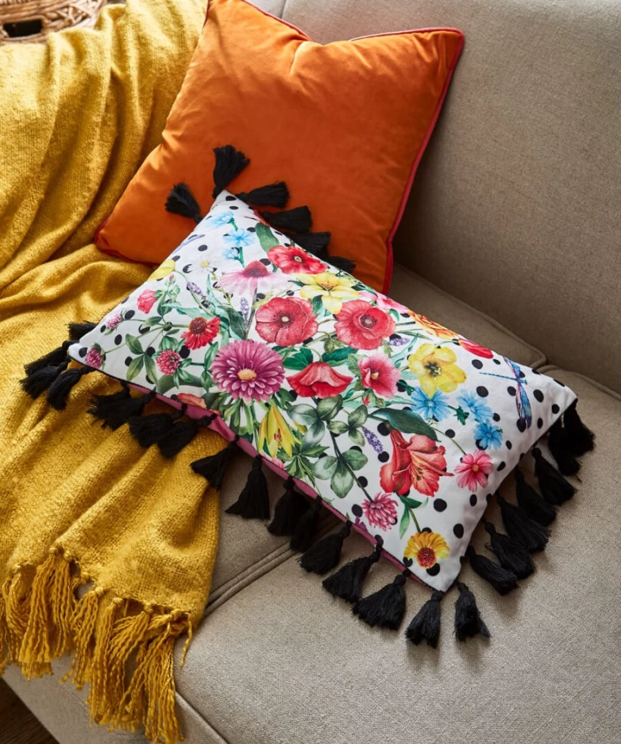 Joe Browns Multi-Colored Floral Fringe Cushion - Bohemian Decorative Pillow Cover