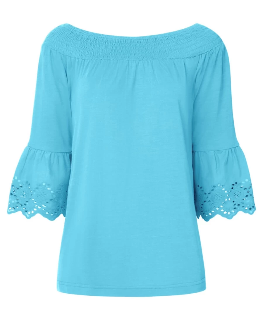Joe Browns Women's Aqua Bardot Broderie Embroidered Top