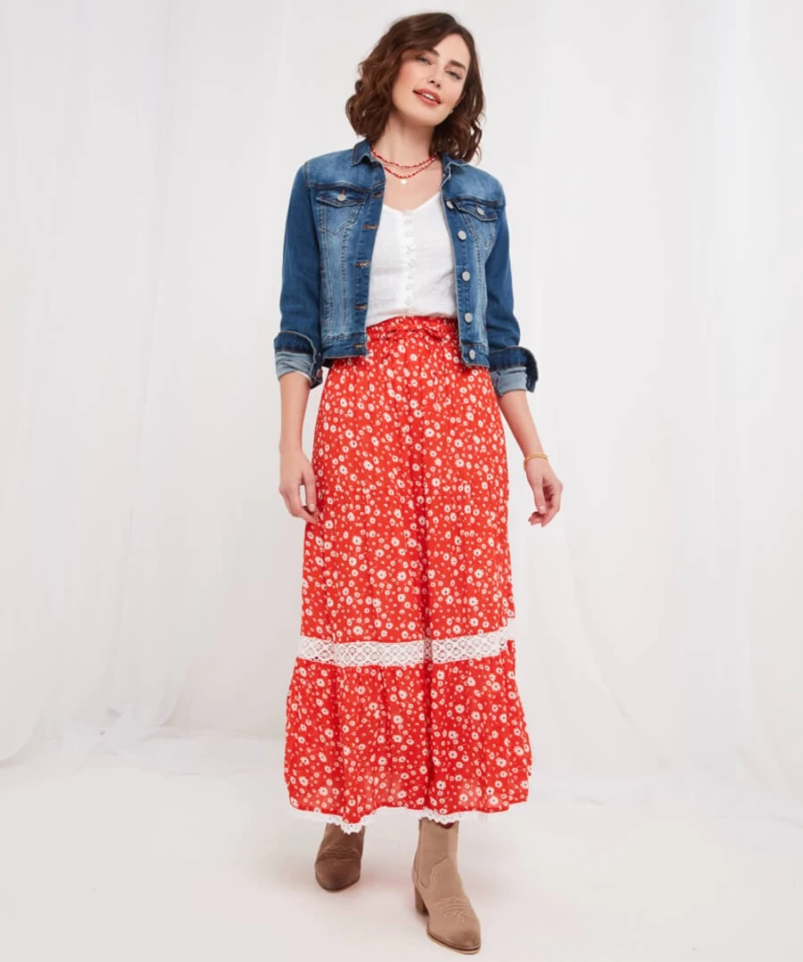 Joe Browns Women's Red Darcey Ditsy Floral Skirt - Vintage Inspired A-Line Style