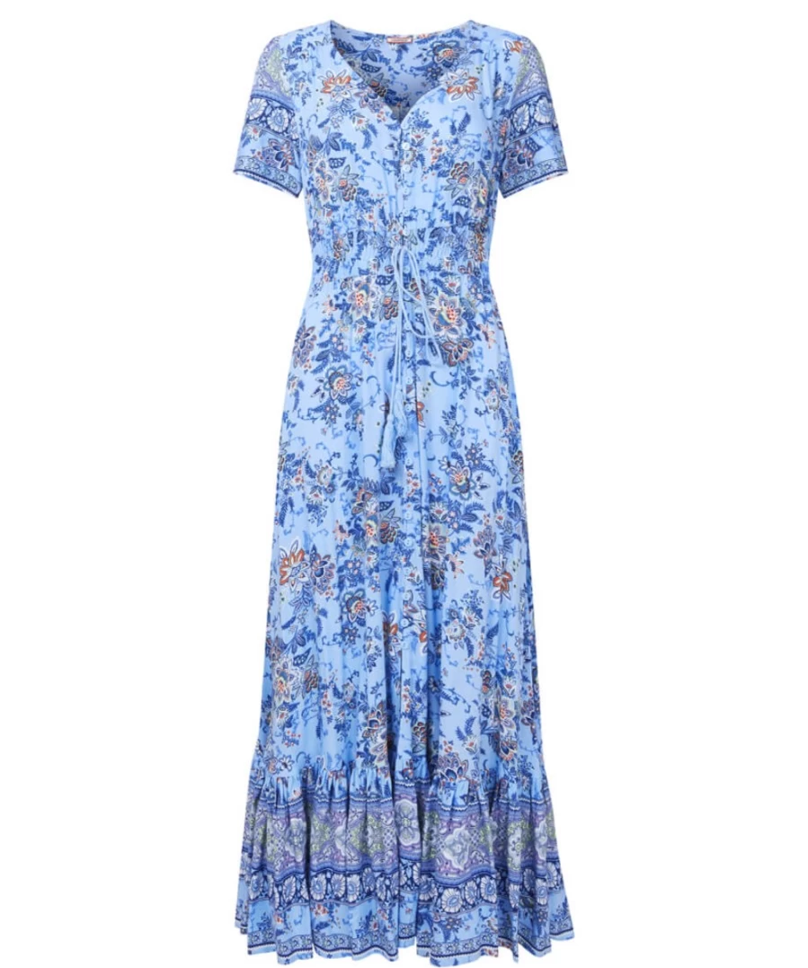 Joe Browns Women's Blue Gabrielle Boho Dress - Flowy Bohemian Style Summer Dress