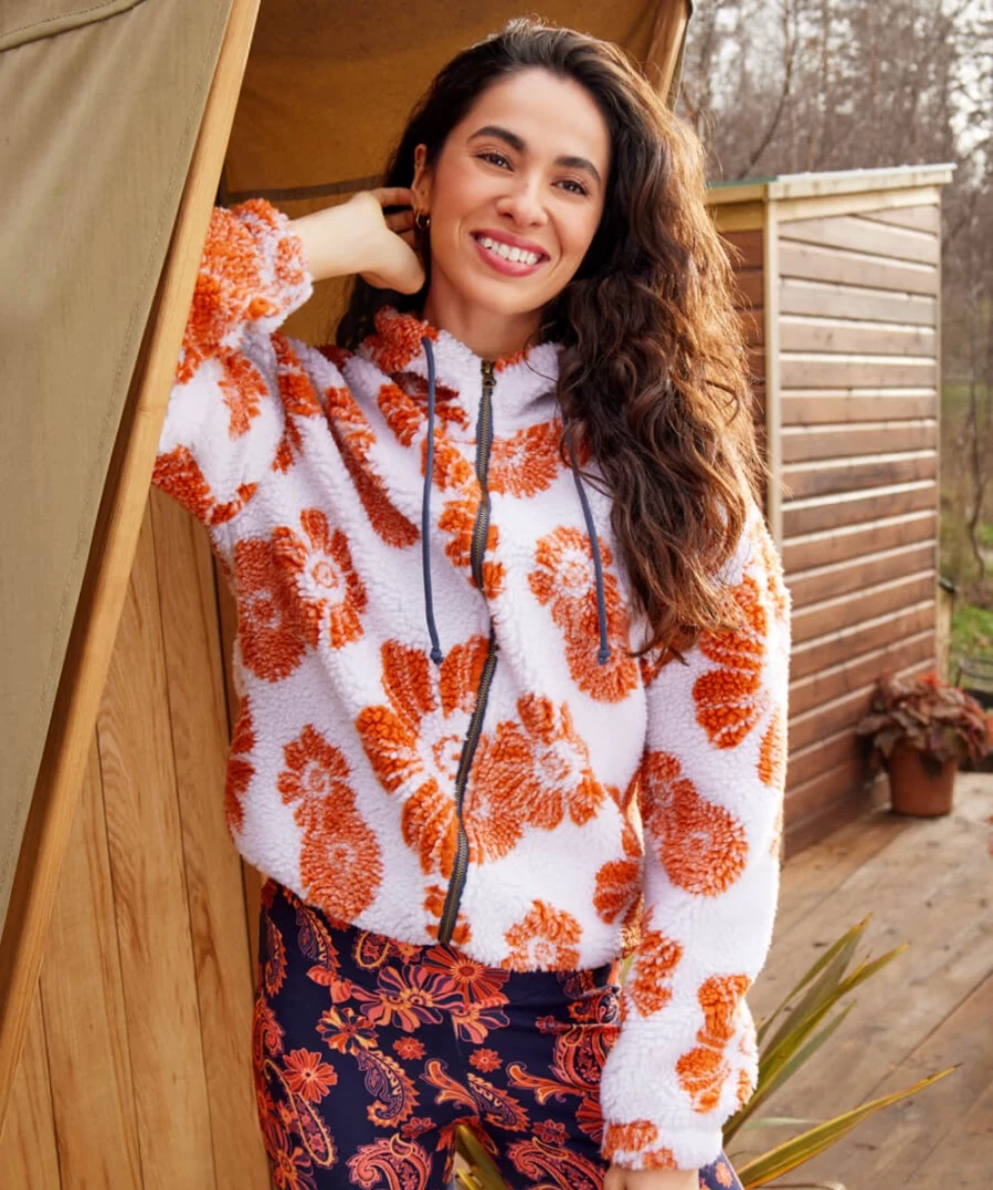 Joe Browns Women's Vibrant Flower Fleece in Natural - Cozy & Stylish Winter Wear