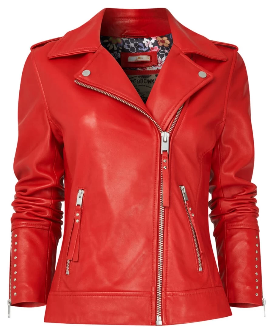 Joe Browns Women's Red Marty Leather Jacket - Classic Bomber Style Coat