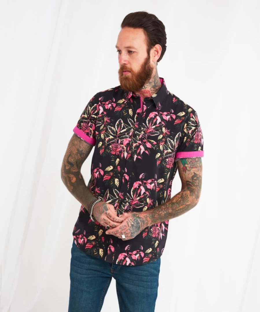 Joe Browns Men's Black Summer Floral Shirt - Casual Short Sleeve Button Up
