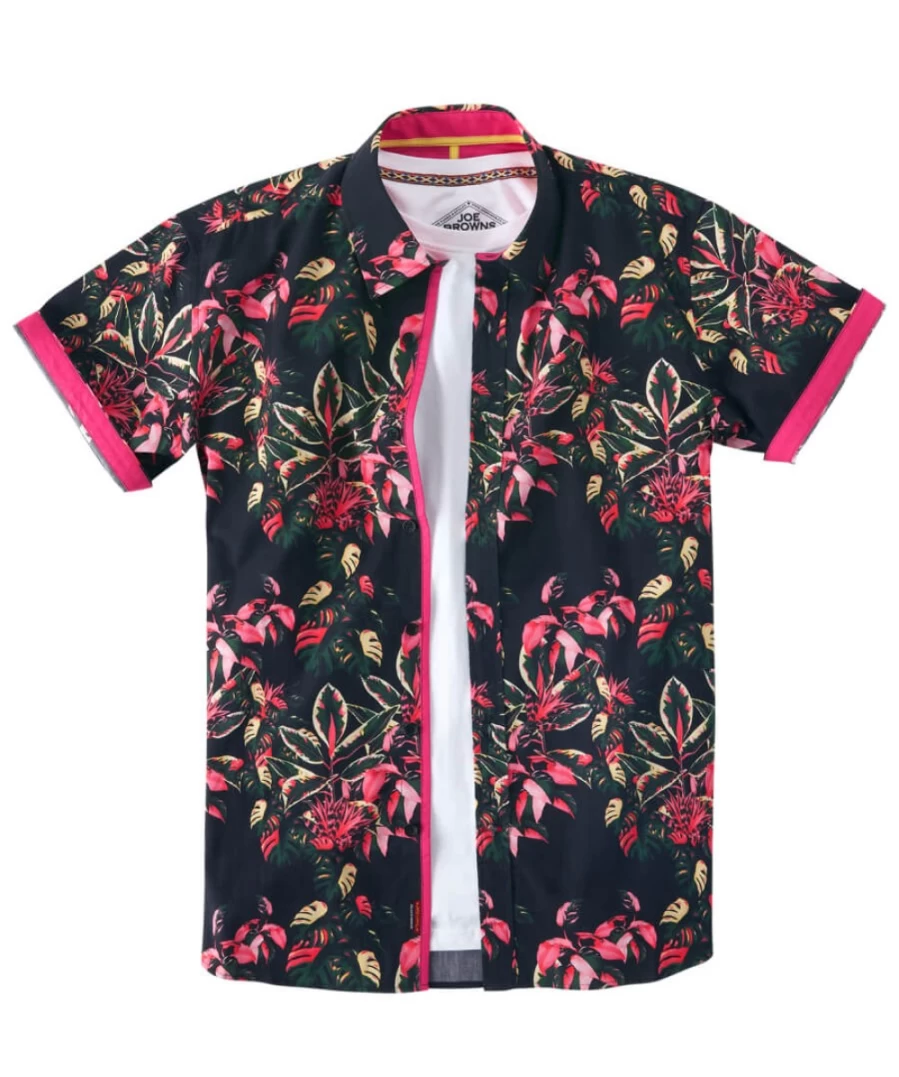 Joe Browns Men's Black Summer Floral Shirt - Casual Short Sleeve Button Up