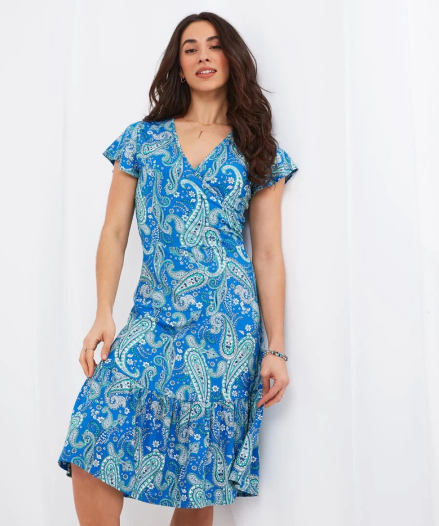 "Joe Browns Women's Blue Paisley Dreams Dress – Floral Bohemian Style"