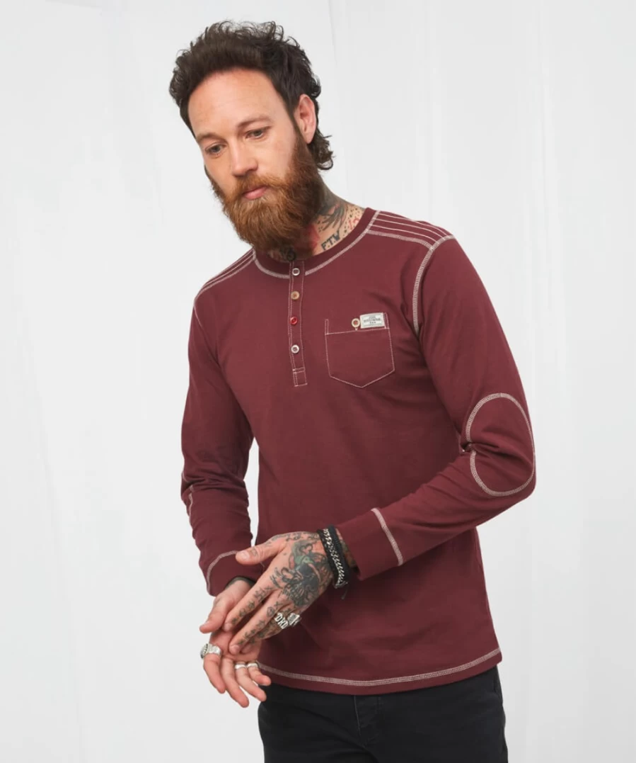 Joe Browns Men's Buster Henley Shirt in Cherry Red - Casual Button-Up Top
