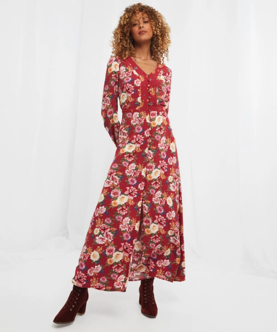 "Joe Browns Women's Red Floral Boho Dress - Stylish Fabulous Summer Dress"