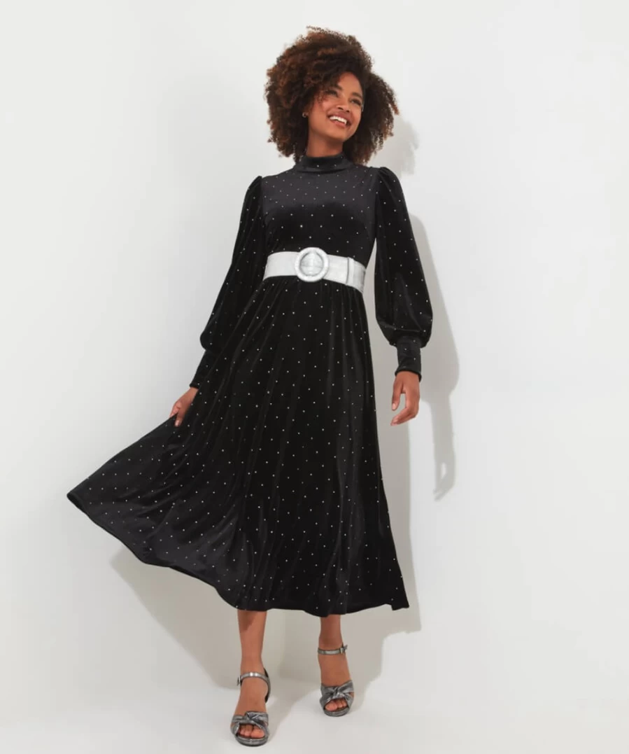 Joe Browns Women's Black Starstruck Velour Dress - Elegant Velvet Style
