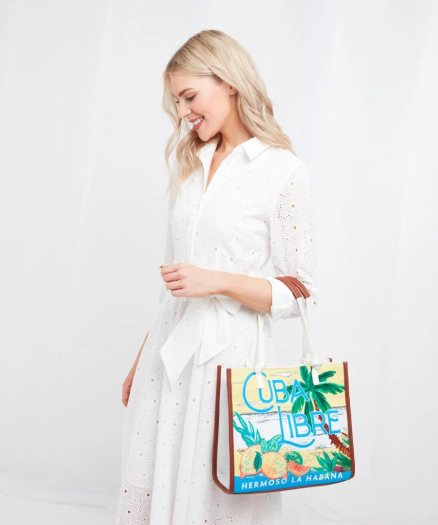 Joe Browns Women's Cuba Libre Printed Bag - White Multi Tote Handbag for Women