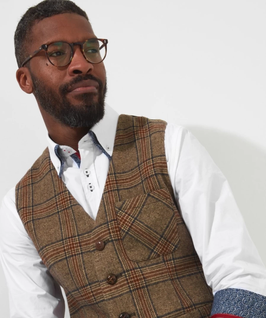 Joe Browns Men's Brown/Red Check Waistcoat - Stylish Checkered Vest for Men