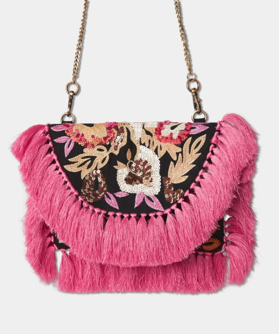 Joe Browns Women's Island Hopper Boho Bag - Pink Multi Crossbody Handbag for Women, Bohemian Beach Purse, Lightweight Travel Shoulder Bag