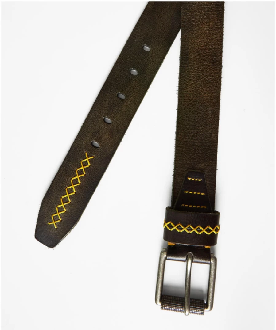 Joe Browns Men's No Quarter Distressed Leather Belt in Dark Olive - Vintage Style Casual Wear