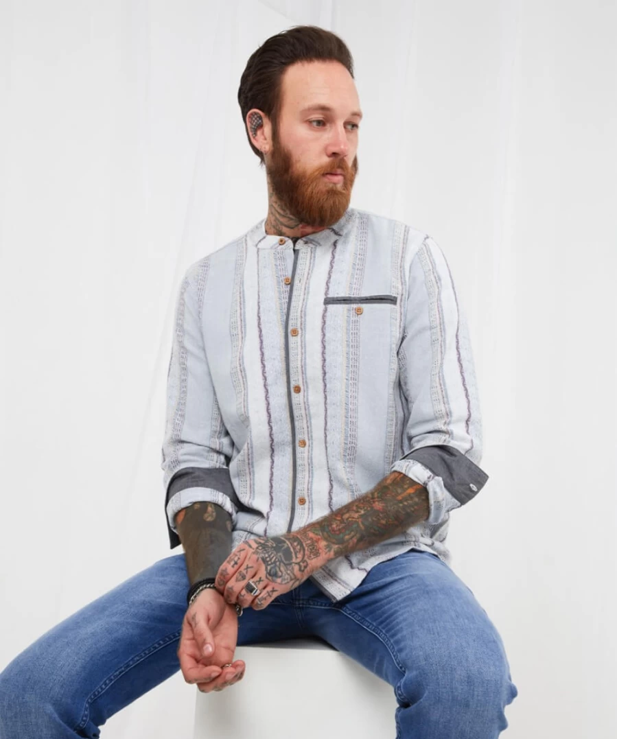 Joe Browns Men's Blue Summer Grandad Shirt - Casual Vintage Style