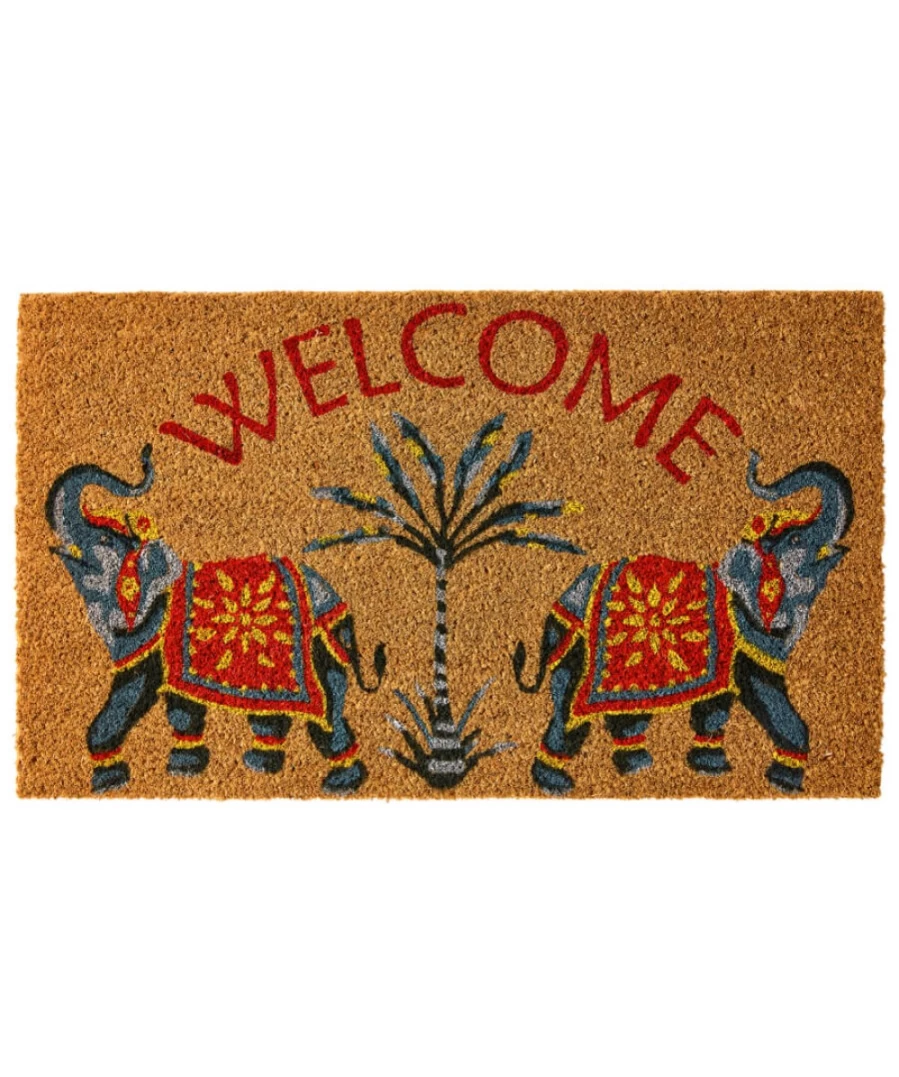 "Joe Browns Multi-Colored Elephant Design Welcome Doormat – Non-Slip Entryway Rug"