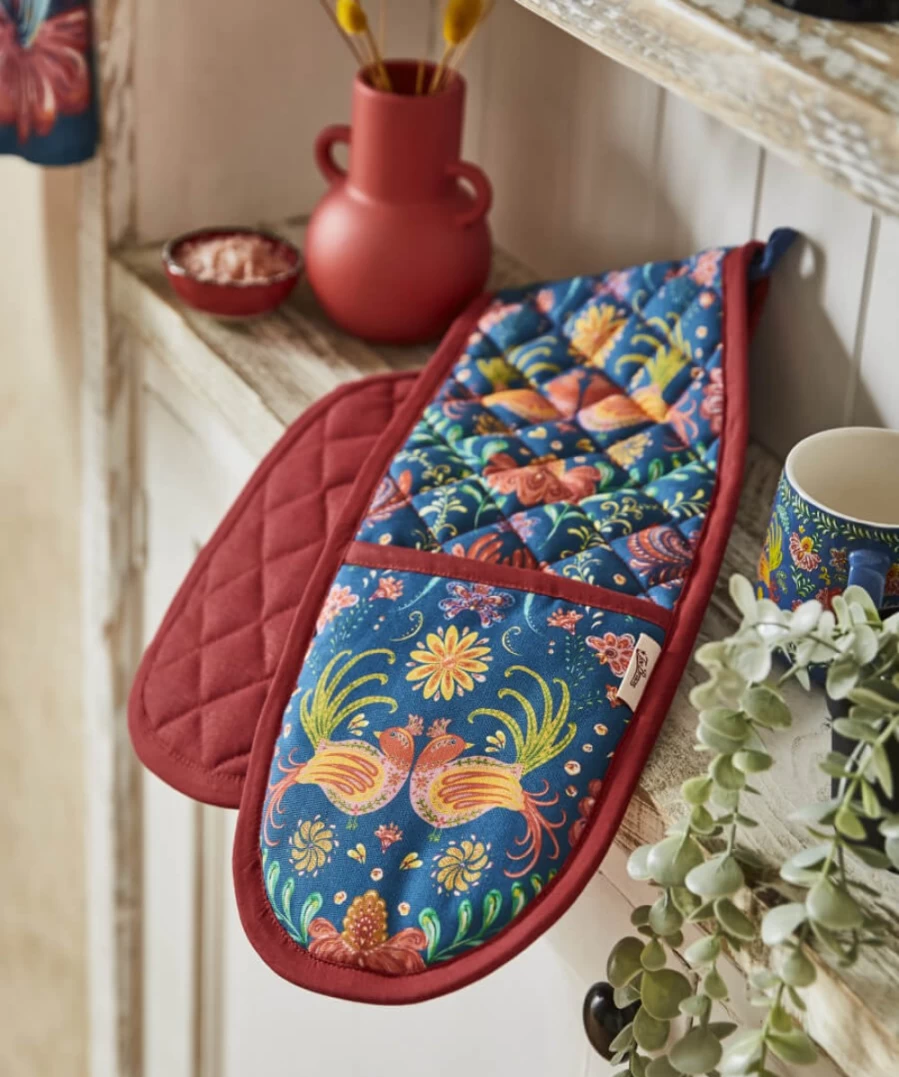 Joe Browns Multi-Colored Folk Floral Pattern Oven Glove - Heat Resistant Kitchen Mitt