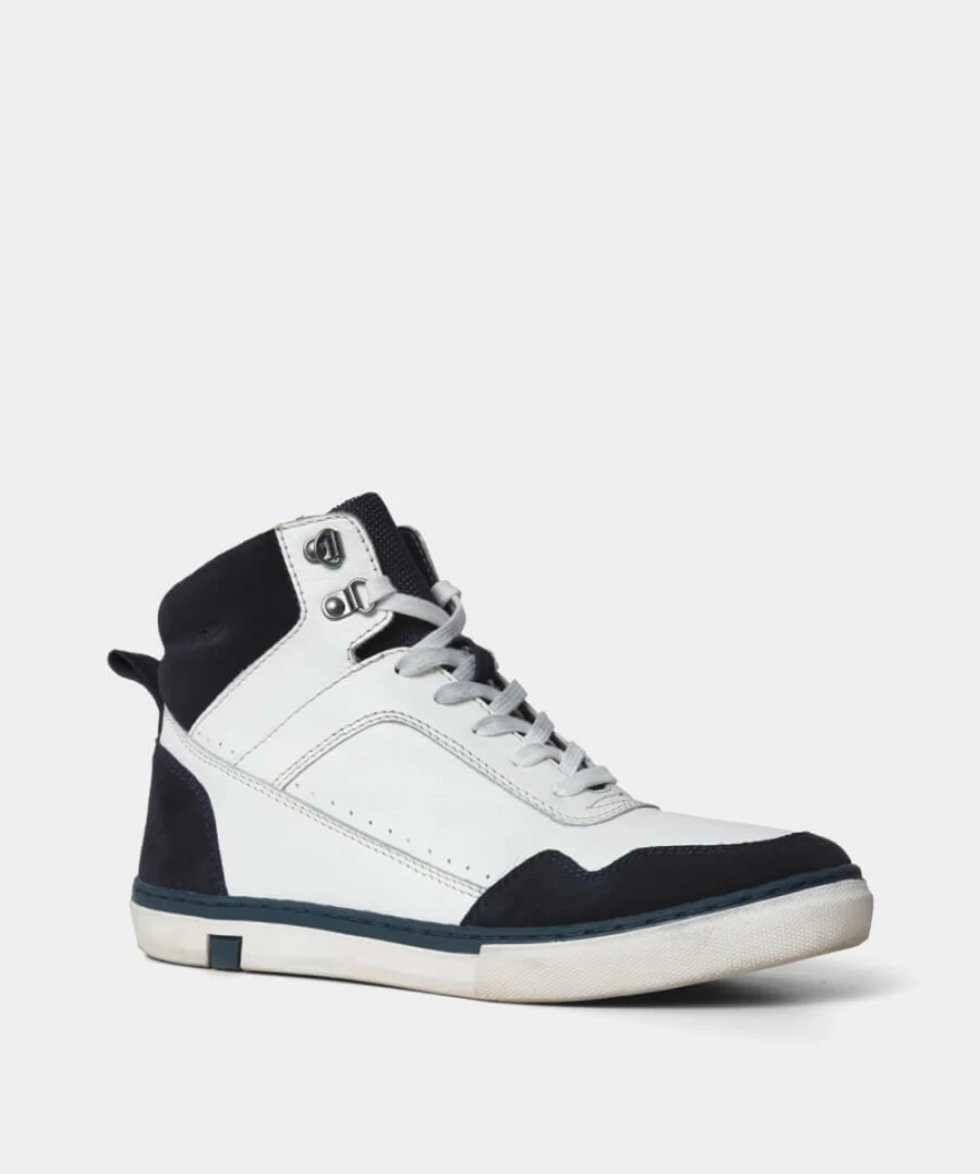 Joe Browns Men's White Leather High Top Boots with Lyrics Design