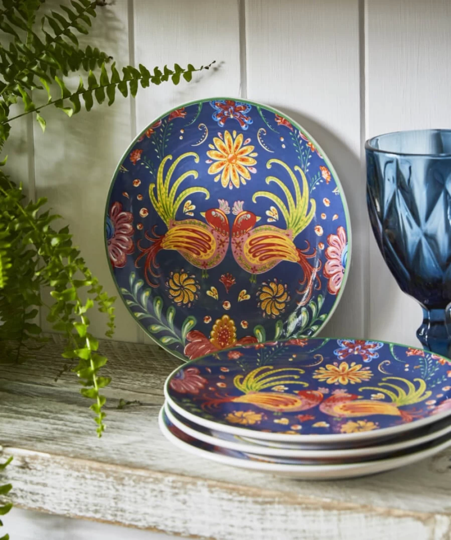 Joe Browns Set Of 4 Multi-Colored Folk Floral Decorative Side Plates